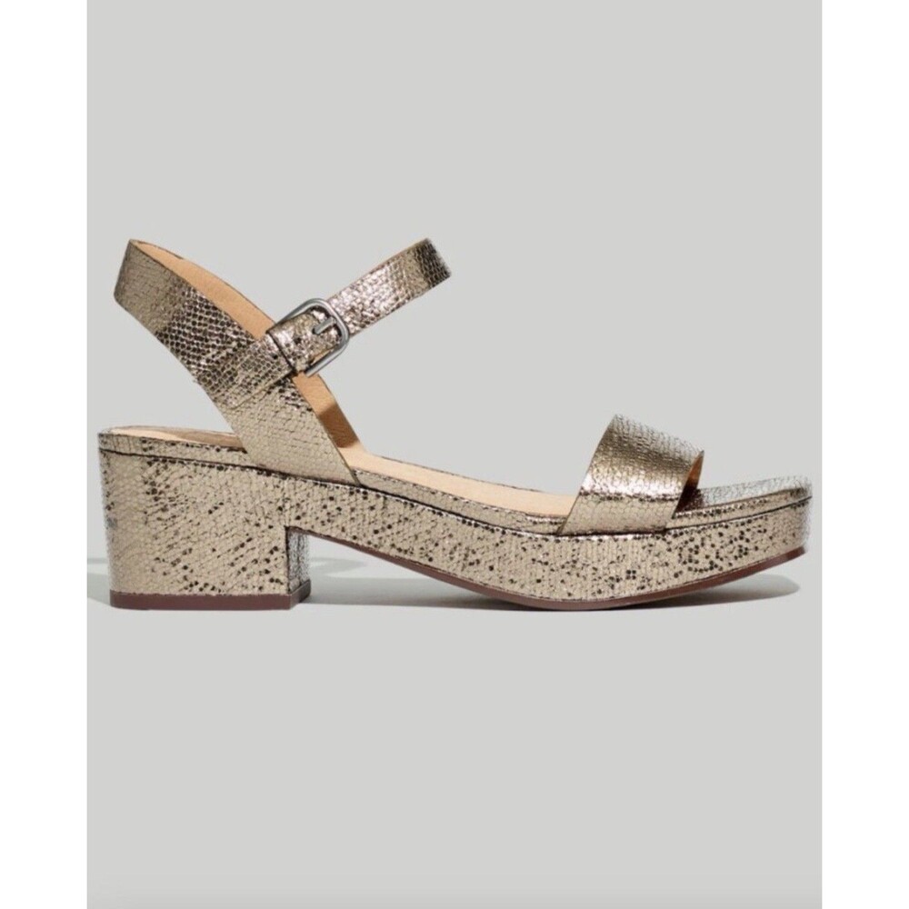 Madewell The Lina Platform Sandal in Crinkled Leather Bronze Metallic 7